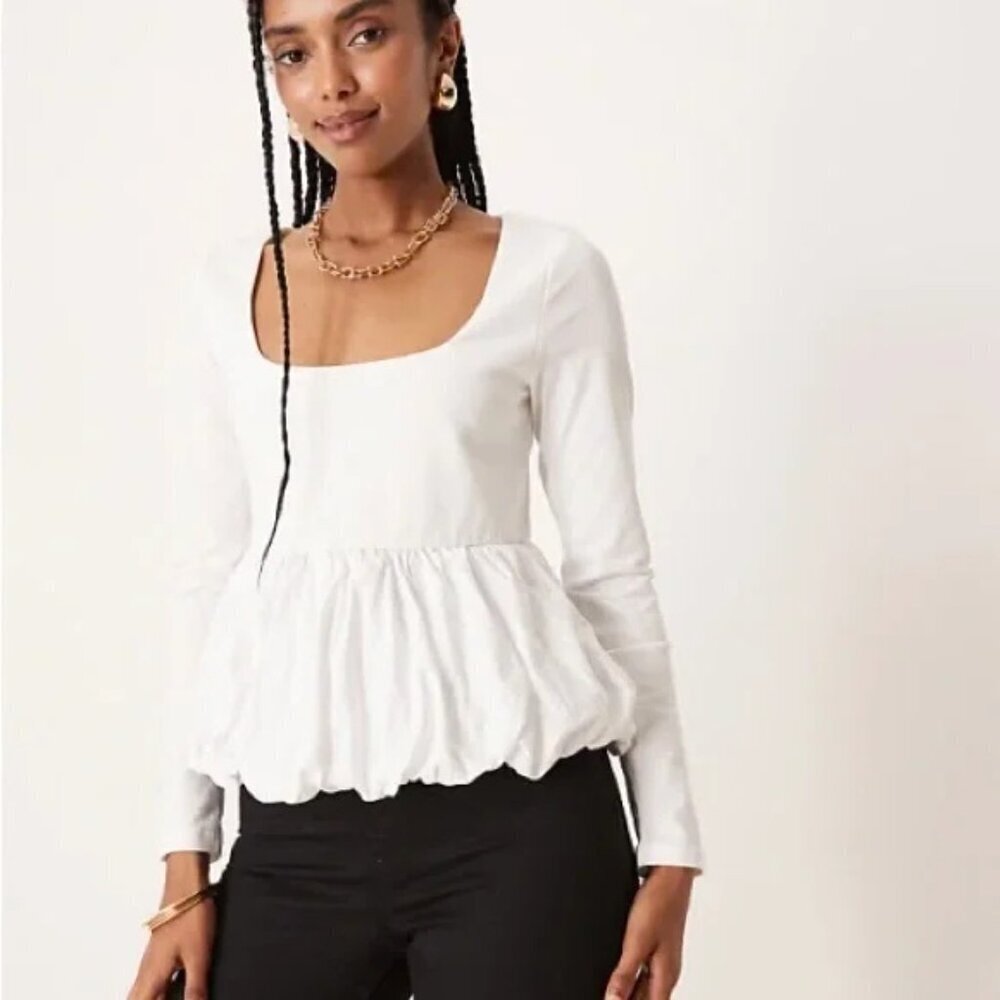 New Silence + Noise Bubble Bottom Long Sleeve Ivory Top Size M
